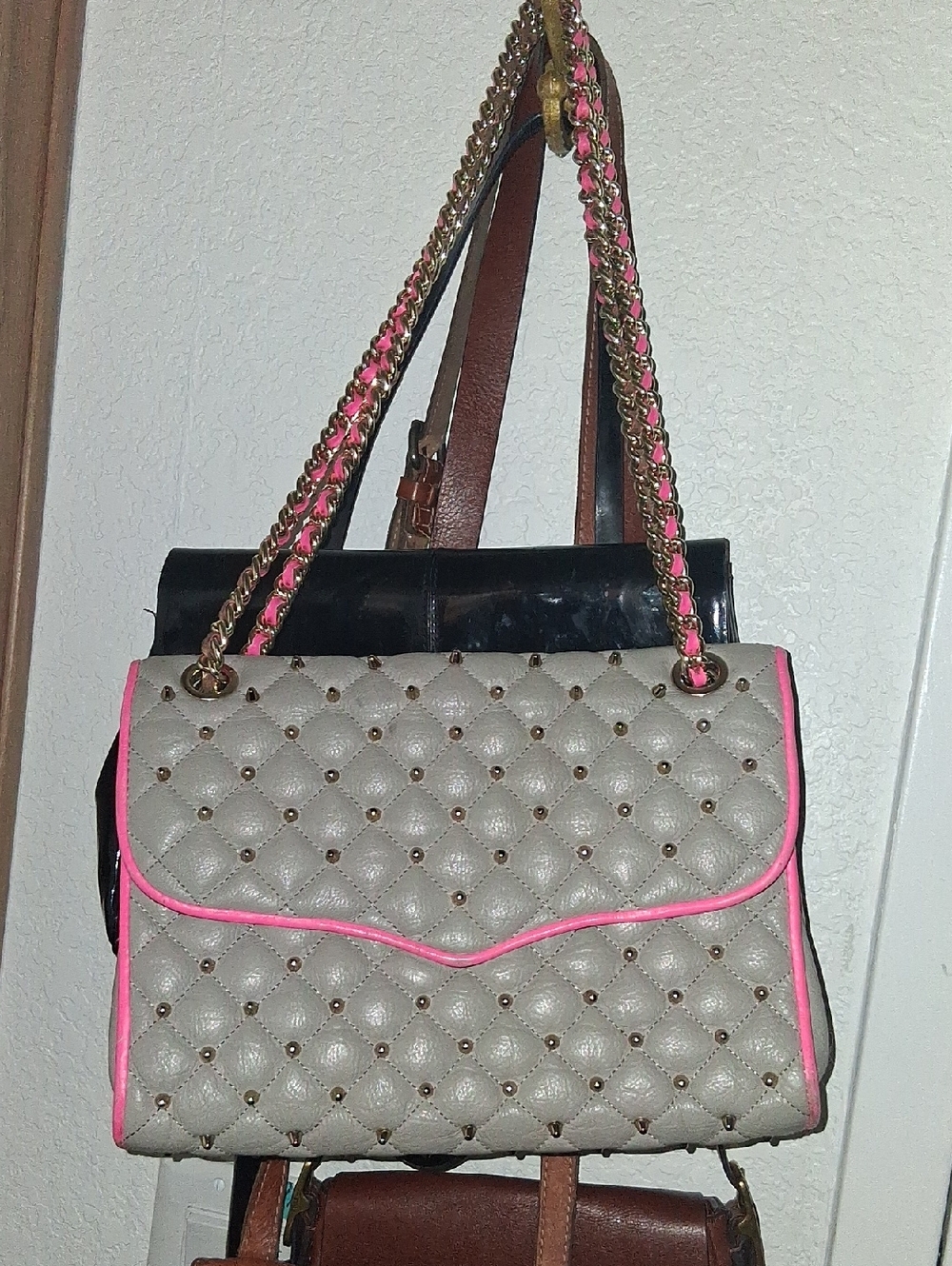 Rebecca Minkoff Quilted Studded Leather Shoulder Bag – Y2k Pink Trim